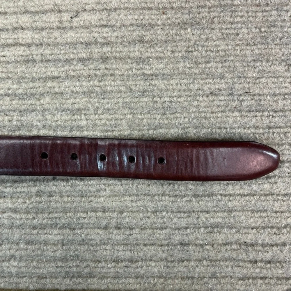 Fossil Mens Burgundy Mahogany Leather Belt Silver Buckle Modern Vintage 38 40